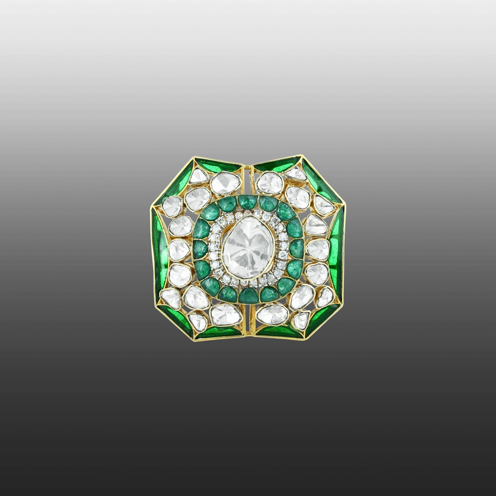 Polki Statement Ring with Green Accents